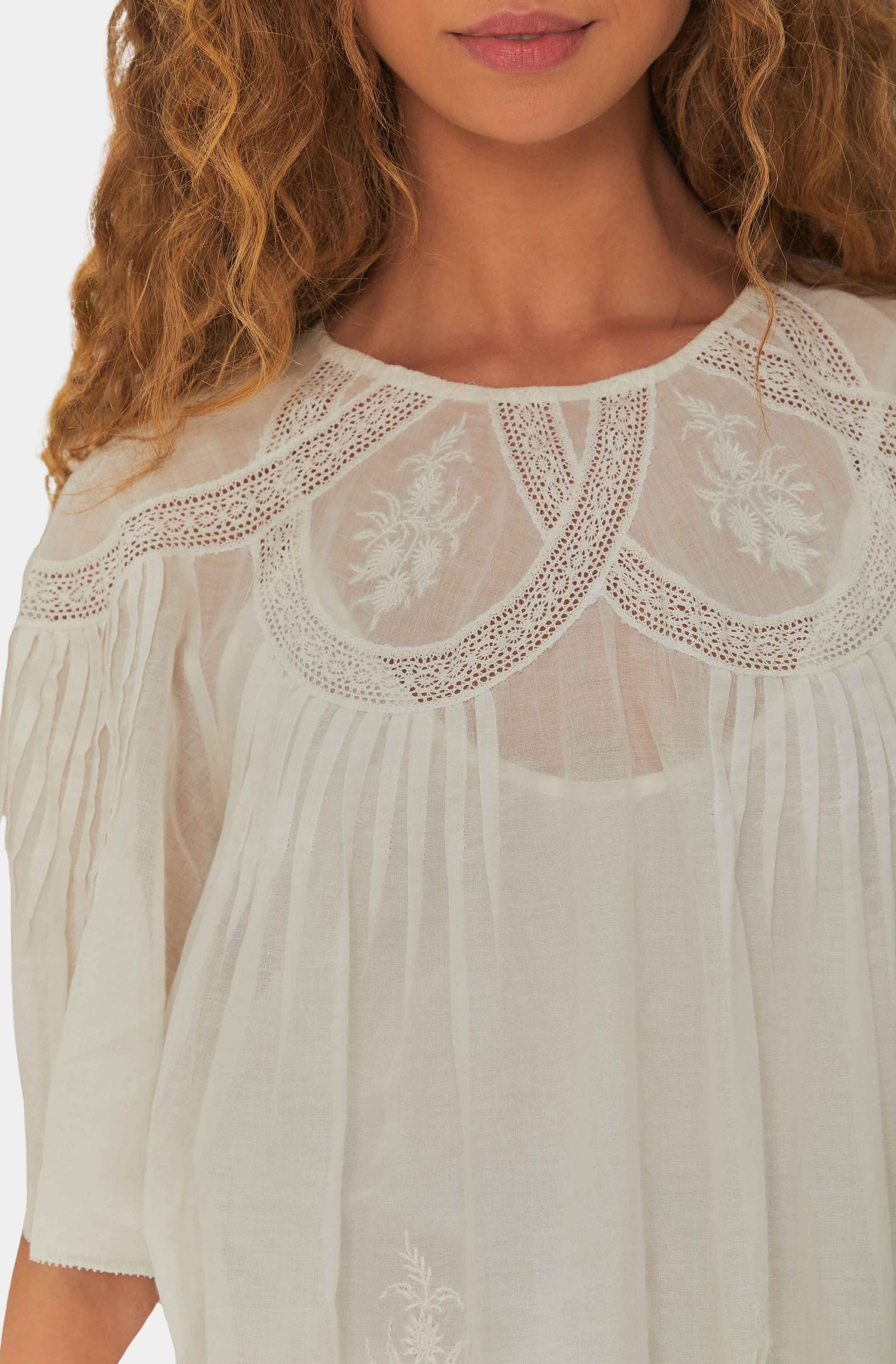 Off-White Embroidered Short Sleeve Blouse