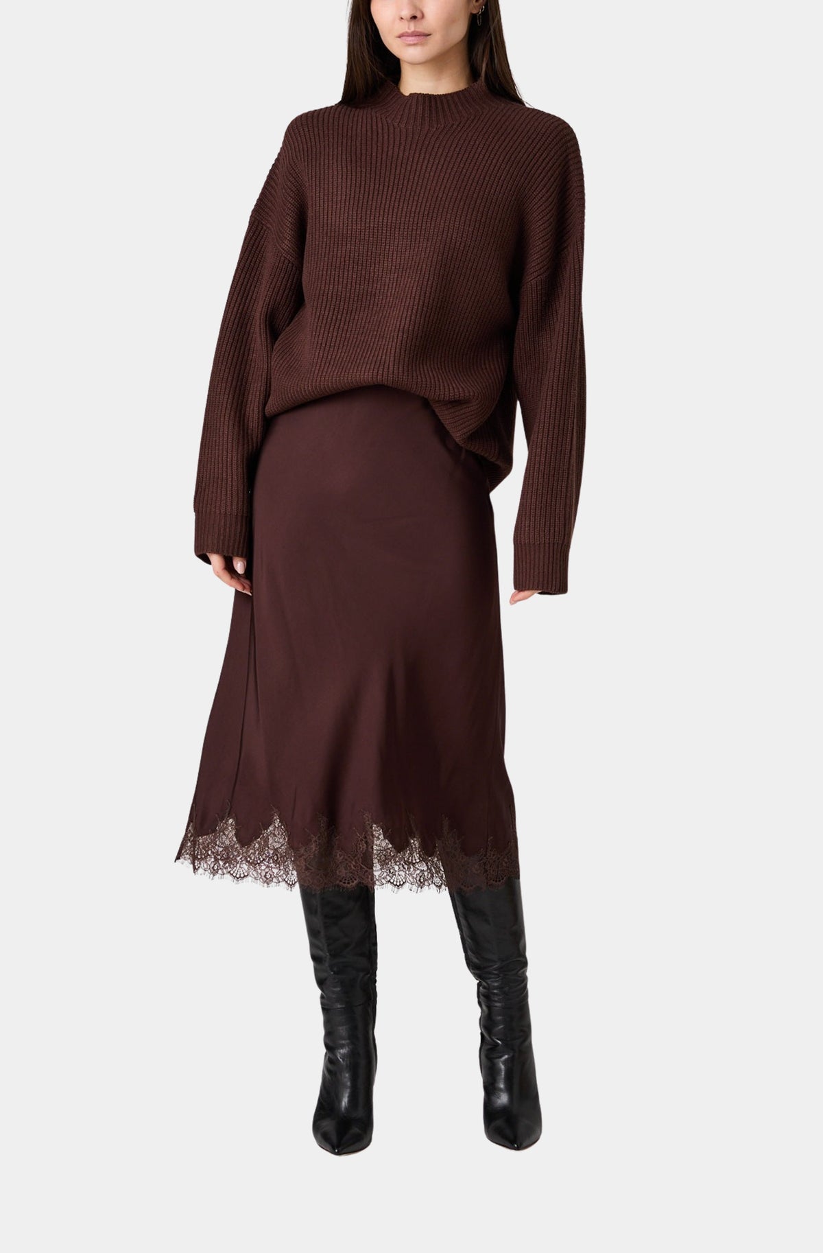 Ennis Satin Lace Midi Skirt