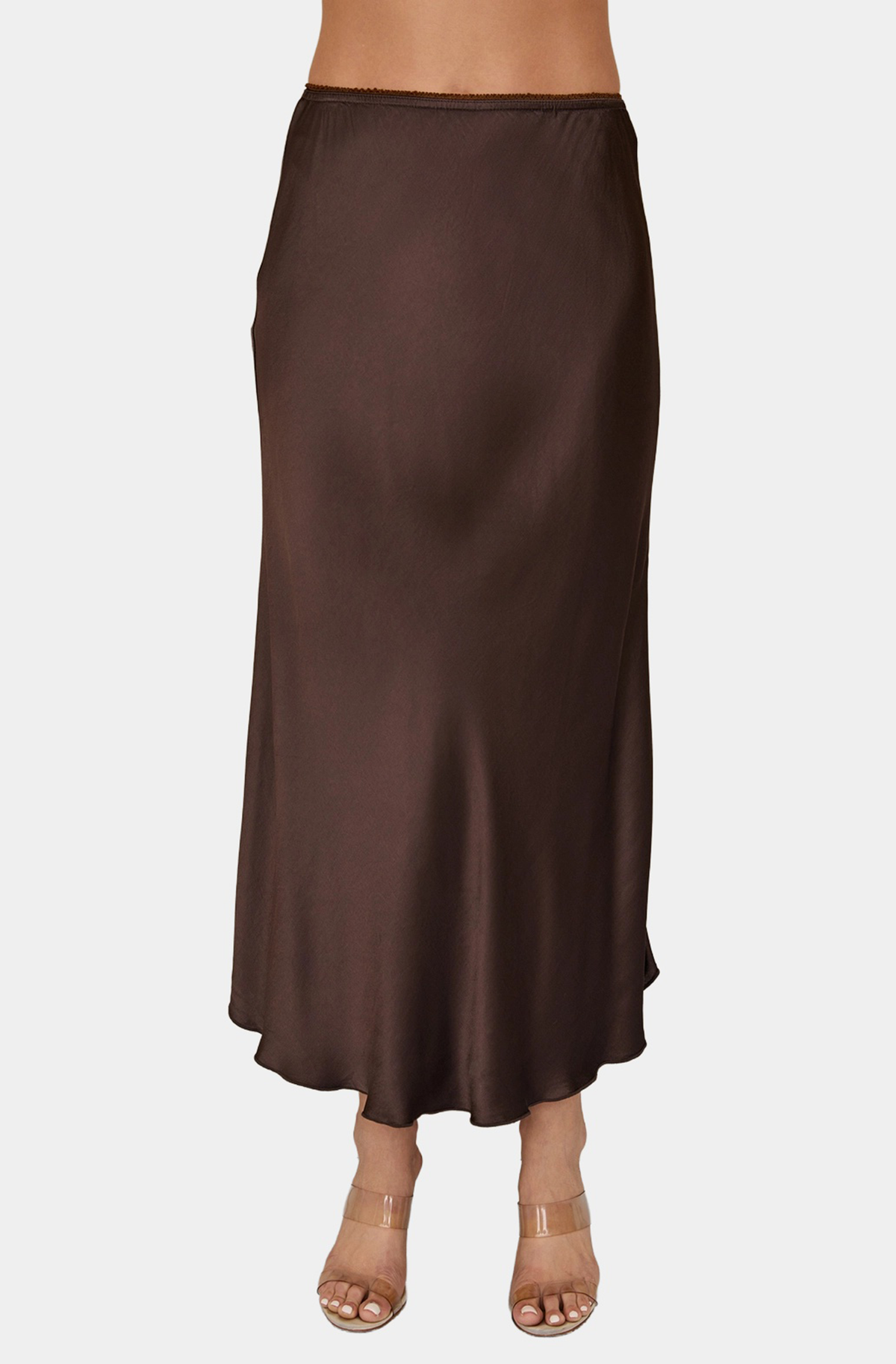 Basics by Hemline The Slip Skirt in Chocolate Brown — front view