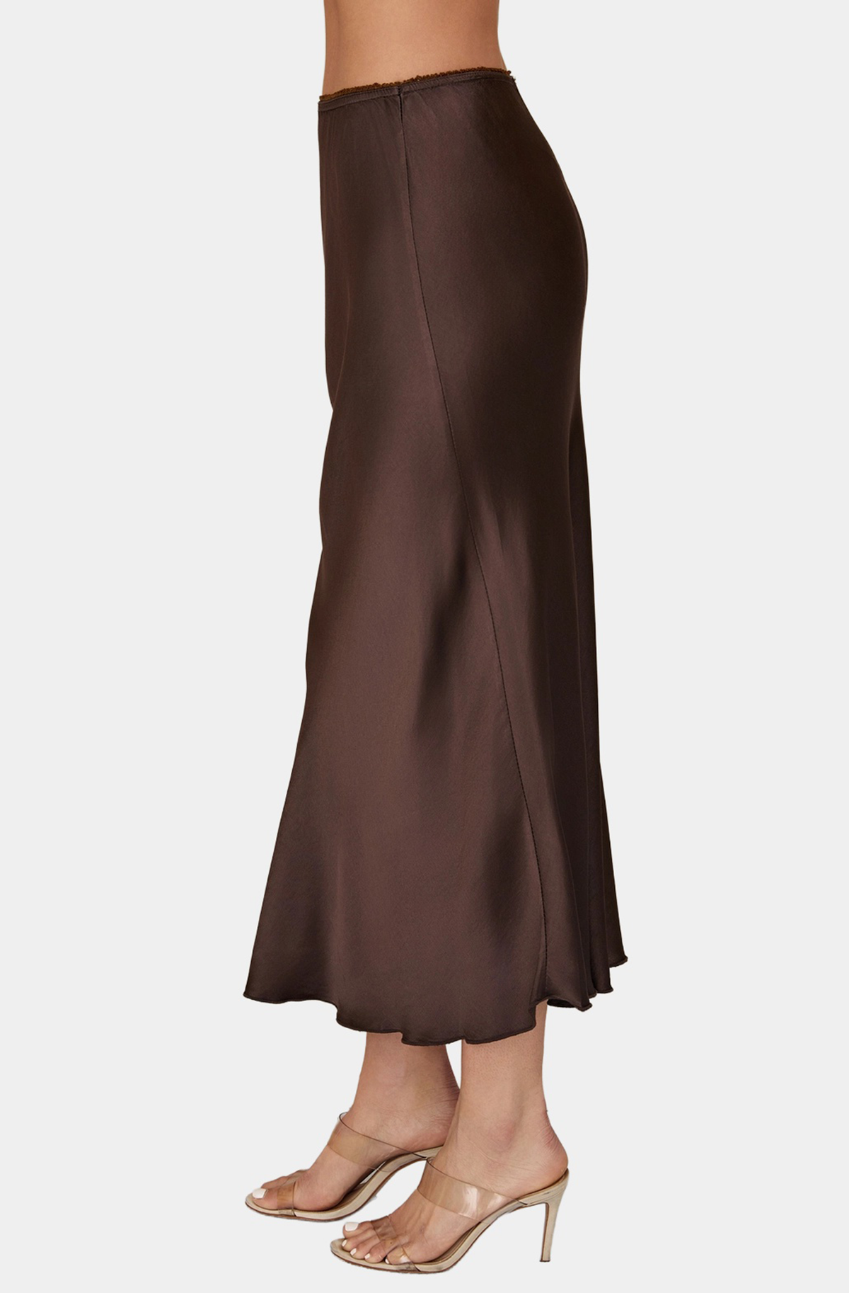 Basics by Hemline The Slip Skirt in Chocolate Brown — side view