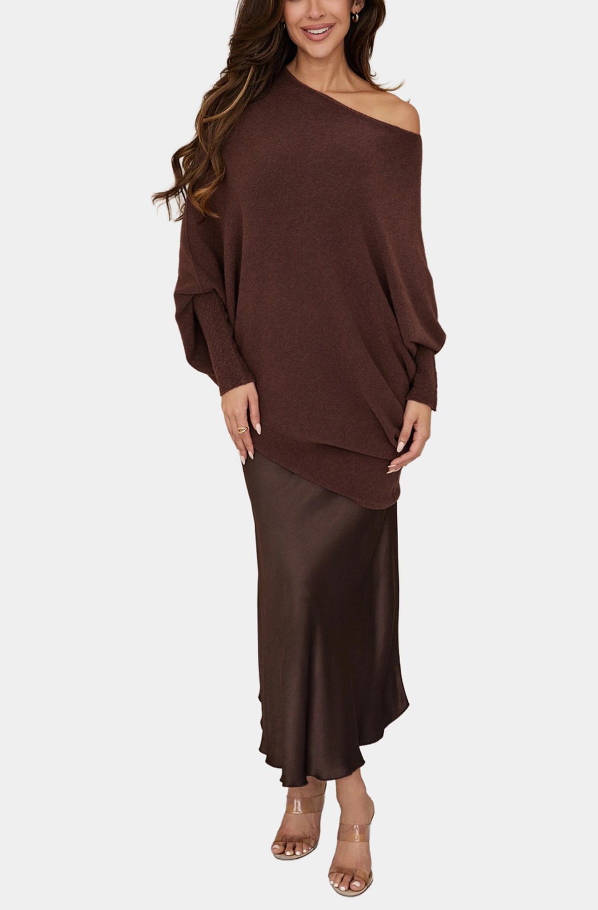 Basics by Hemline The Slip Skirt in Chocolate Brown — styled view